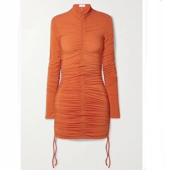 Orange Ruched Long Sleeve Dress - Picture 3 of 8